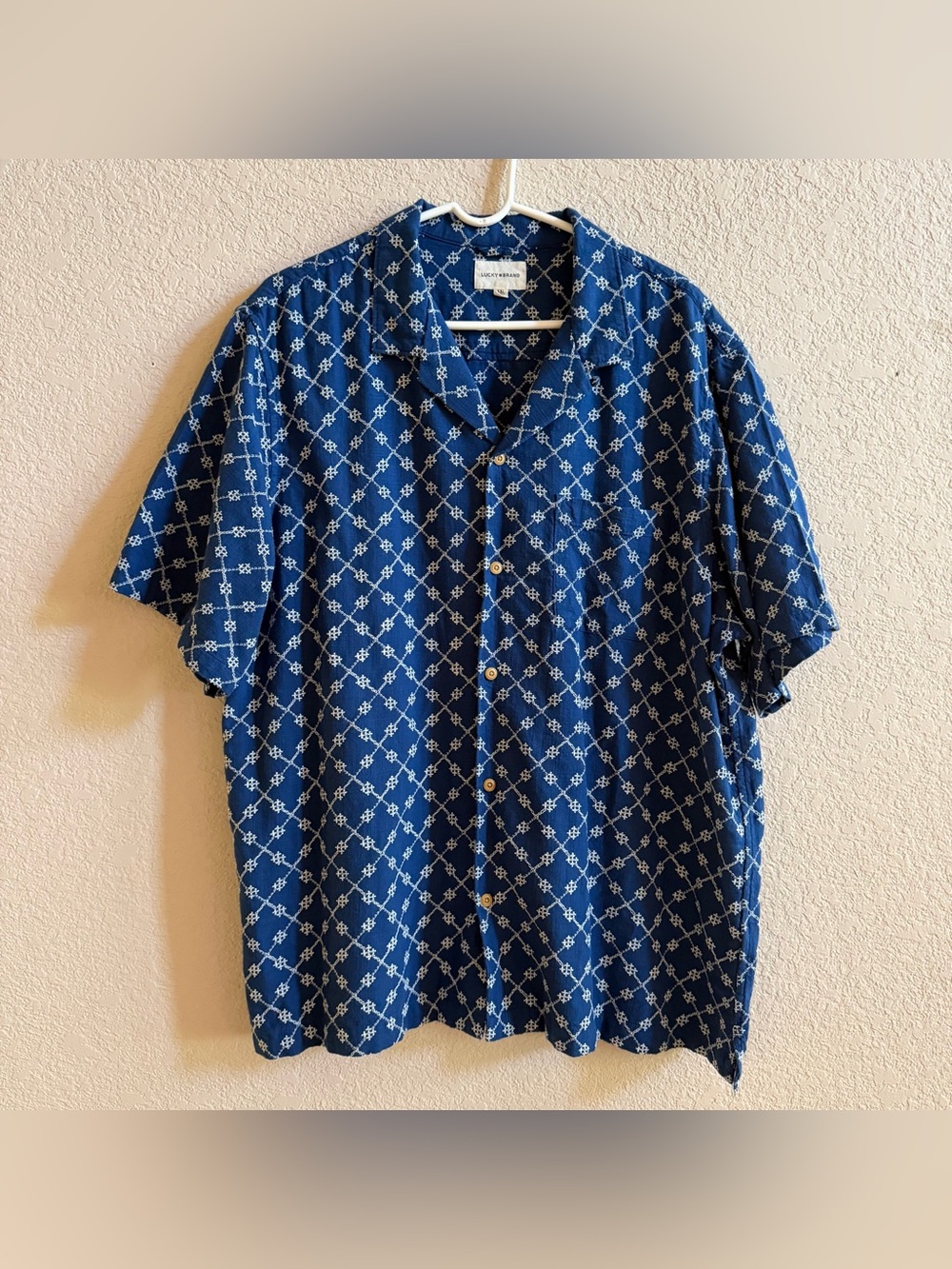 Lucky Brand Men's Blue Camp Collar Hawaiian Shirt 100% Cotton Size XXL Button Up